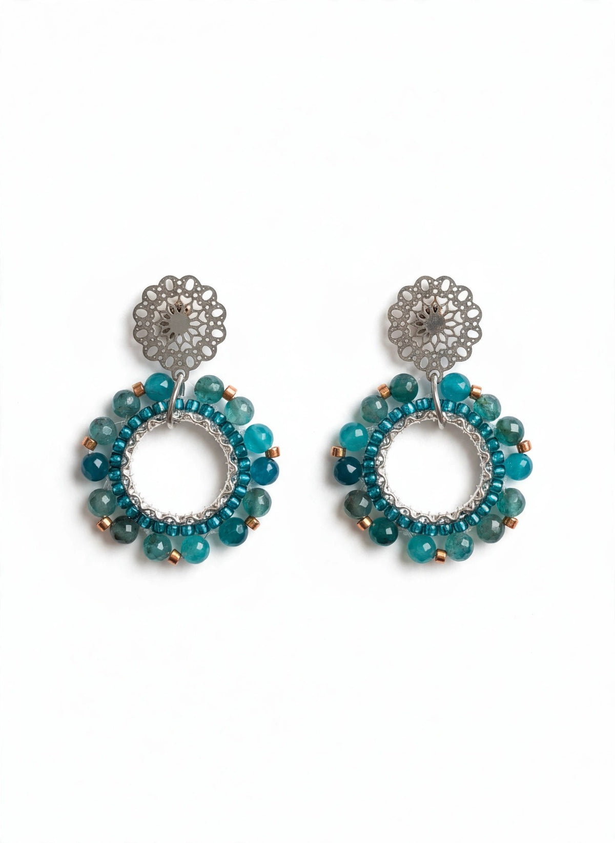 Handmade Trolleite Stone Beaded Hoop Earrings