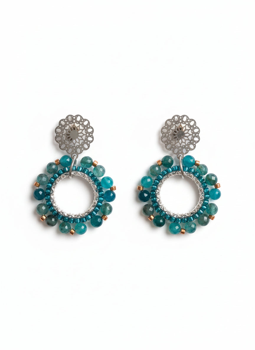 Handmade Trolleite Stone Beaded Hoop Earrings