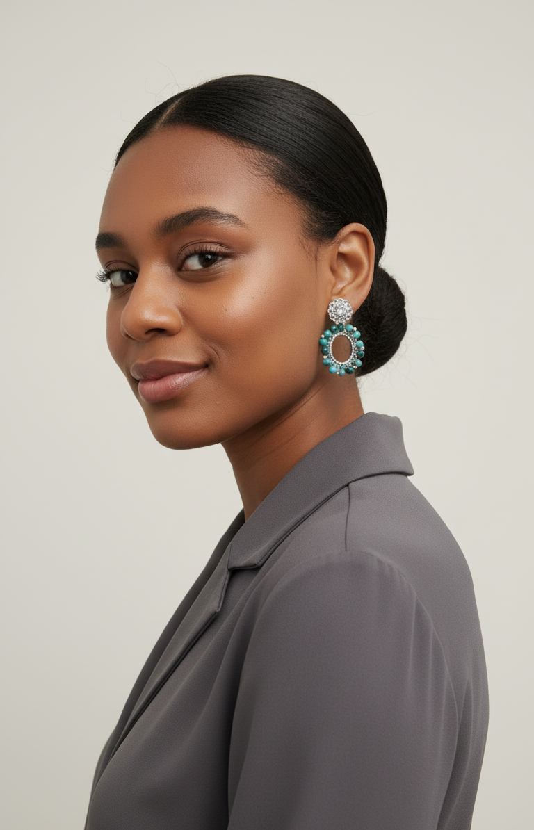 Handmade Trolleite Stone Beaded Hoop Earrings