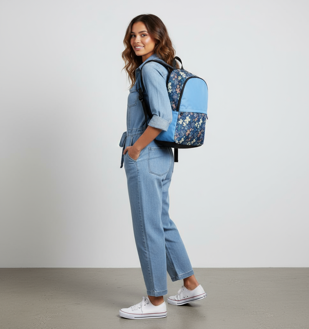 Floria Blue Fabric Backpack