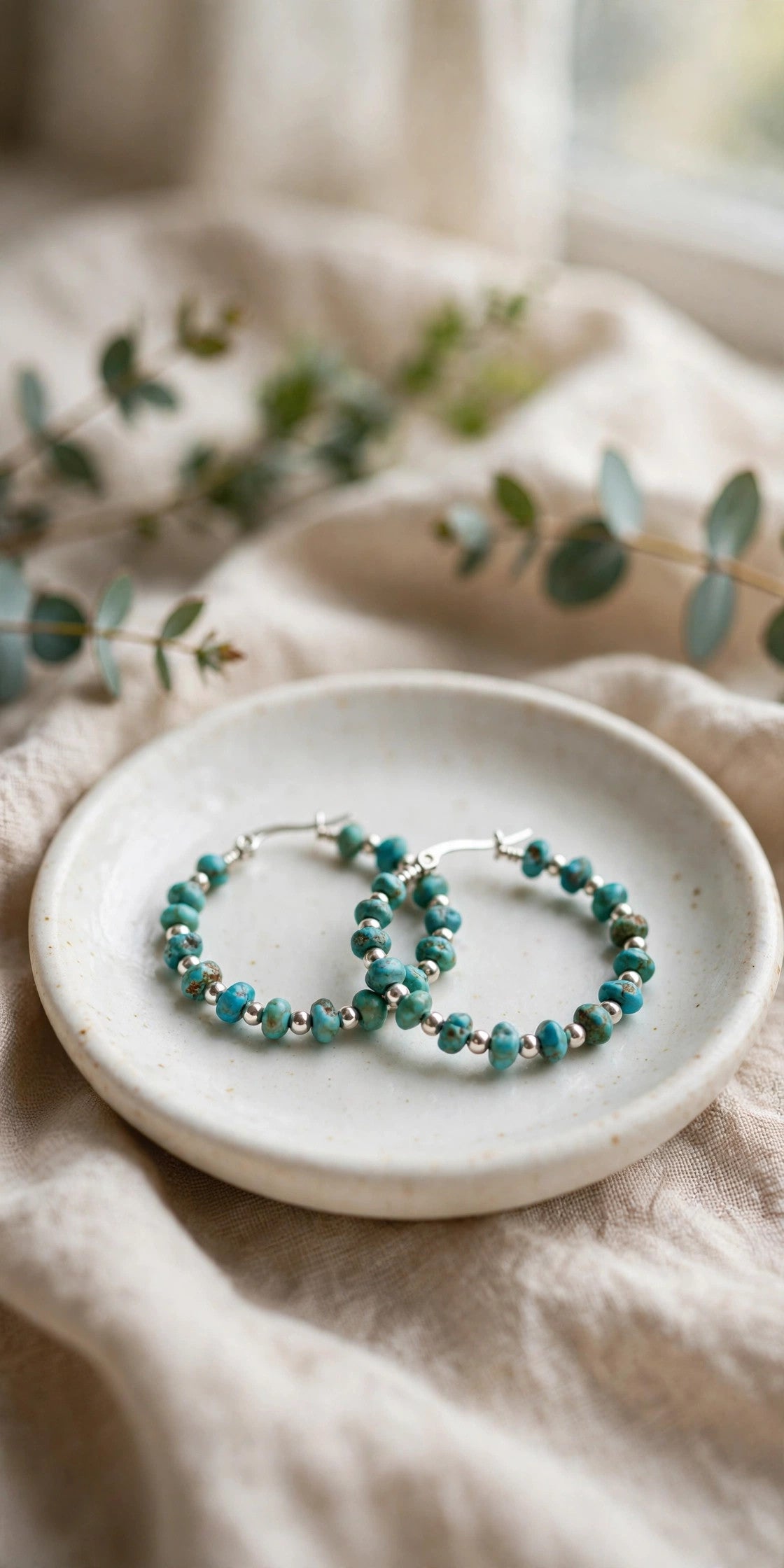 Turquoise Sky Beaded Hoop Earrings – Exclusive (Only 1 Made)